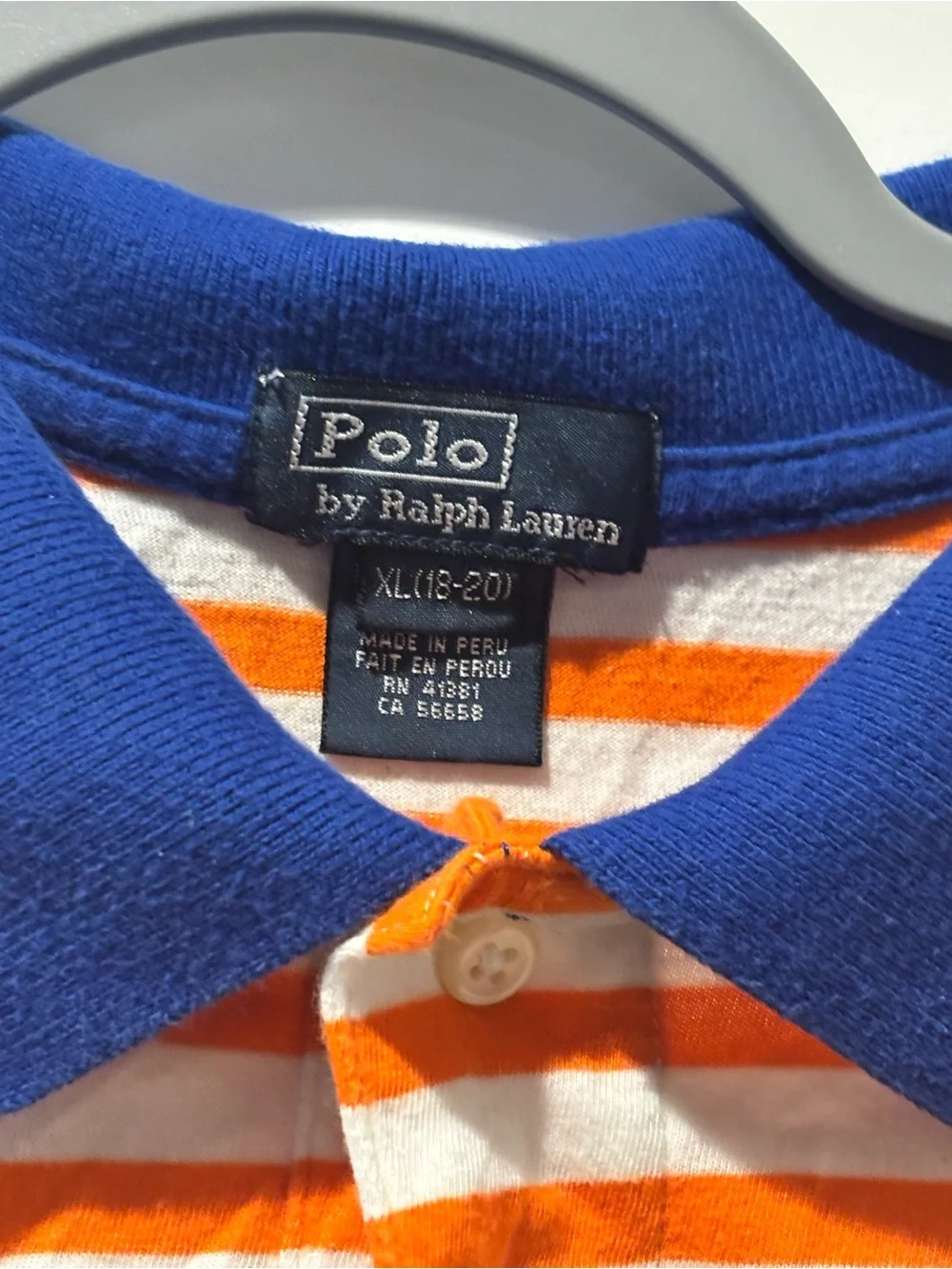 Ralph Lauren Orange & White Striped Polo with Blue Collar - Picture 4 of 4